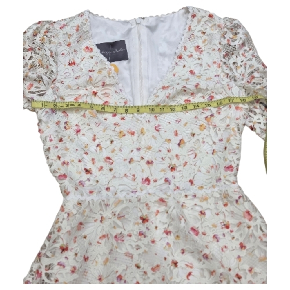 Monique Lhuillier White With Color Floral Tiered Midi Dress Summer Garden Events - Picture 11 of 17